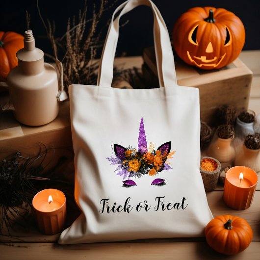 Tote Bag Cute Violet Unicorne Halloween Trick ou Treat