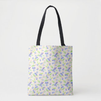 Tote Bag Cute Watercolor Blueberry Botanical Pattern
