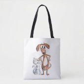 Tote Bag Cute Whimsical Brown chien et chat gris (Devant)