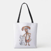Tote Bag Cute Whimsical Brown chien et chat gris (Dos)