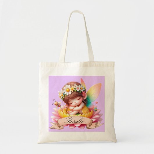 Tote Bag Cute Whimsical Floral Doux Rêves Dormir Fée (Devant)