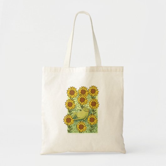 Tote Bag Cute Whimsical Frog And Sunflowers Illustration (Devant)