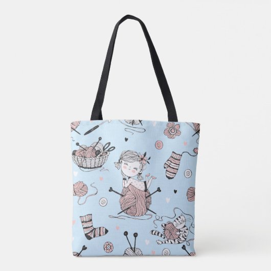Tote Bag Cute Whimsical Girly Funny Tricot laine Chat (Dos)