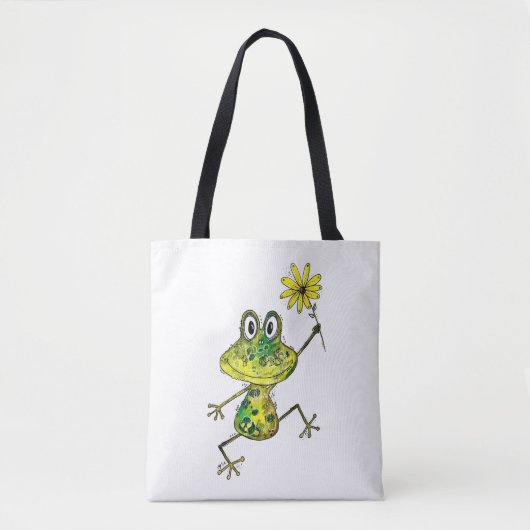 Tote Bag Cute Whimsical Happy Frog (Devant)