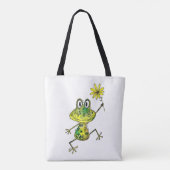Tote Bag Cute Whimsical Happy Frog (Dos)