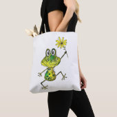 Tote Bag Cute Whimsical Happy Frog (De près)