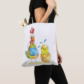 Tote Bag Cute Whimsical Mama poulet avec bébé (De près)