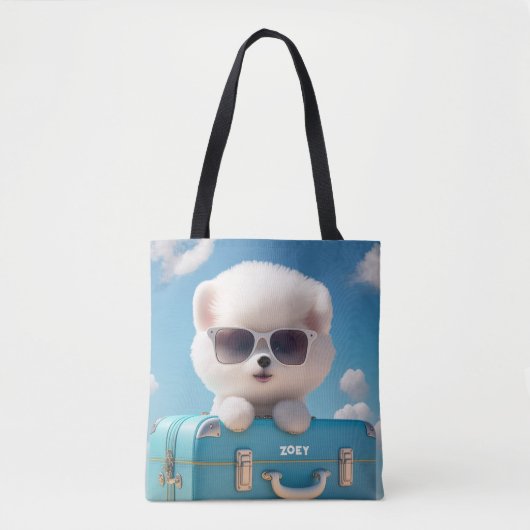 Tote Bag Cute White Dog Travel Suitcase Nom personnalisé (Devant)