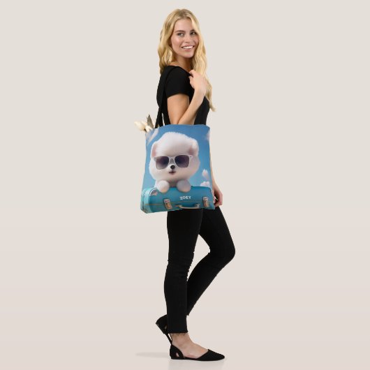 Tote Bag Cute White Dog Travel Suitcase Nom personnalisé (Sur le modèle)