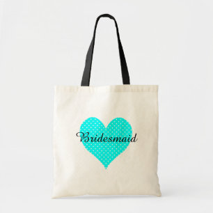 Tote Bag Cute White Polka Dot Aqua Heart Bridesmaid