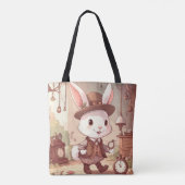 Tote Bag Cute White Rabbit Wonderland Whimsical Timekeeper (Dos)