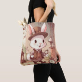 Tote Bag Cute White Rabbit Wonderland Whimsical Timekeeper (De près)