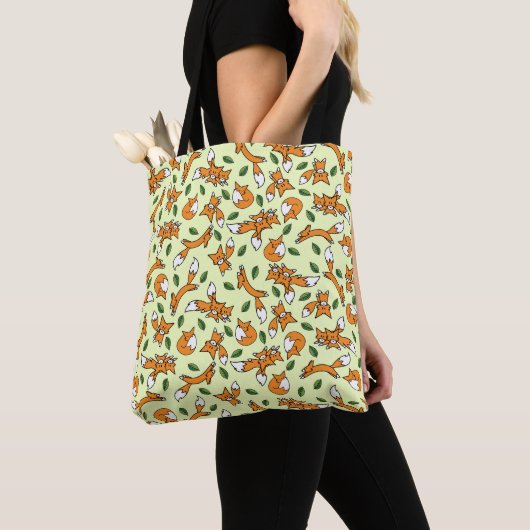 Tote Bag Cute Wild Fox et Motif Leaf (De près)