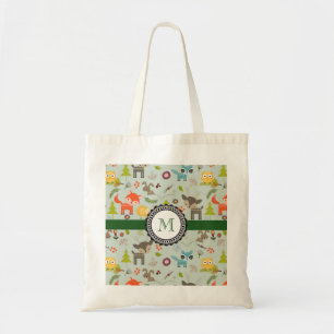 Tote Bag Cute Woodland Créatures Motif animal Monogramme