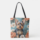 Tote Bag Cute Yorkshire Terrier Puppy Floral (Dos)
