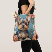 Tote Bag Cute Yorkshire Terrier Puppy Floral (De près)