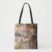 Tote Bag Cute Young Tabby Kitten aux yeux bleus dans un jar (Devant)