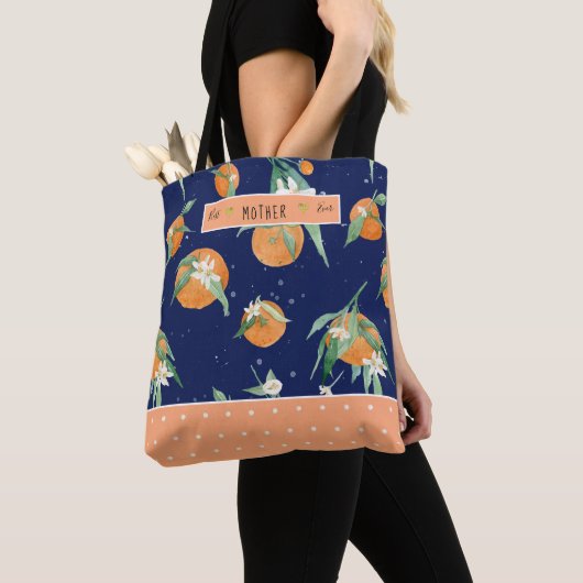 Tote Bag Cutie Orange Floral Navy des Citrus (De près)