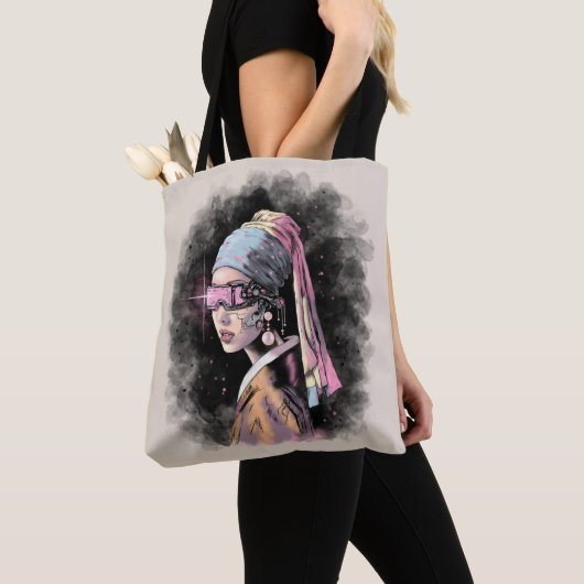 Tote Bag Cyber-fille avec une oreille perle (De près)