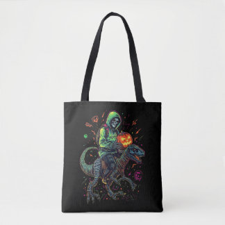 Tote Bag Cyber Neon Skeleton équitation Robo Dino - Hallowe