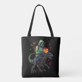 Tote Bag Cyber Neon Skeleton équitation Robo Dino - Hallowe (Dos)