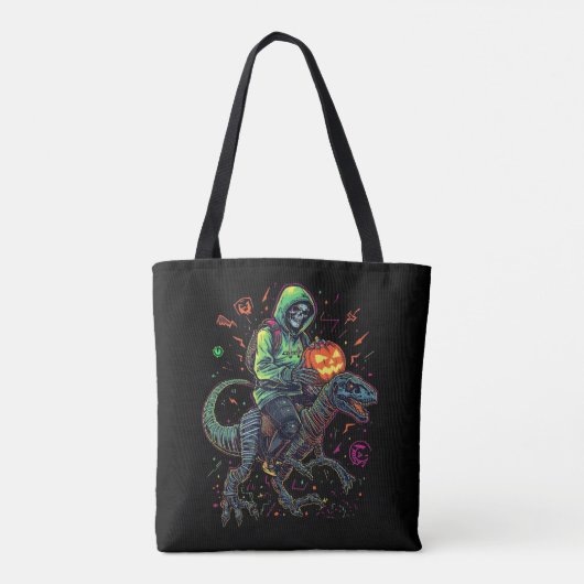 Tote Bag Cyber Neon Skeleton équitation Robo Dino - Hallowe (Dos)