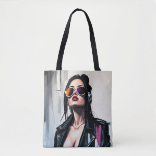 Tote Bag Cyberpunk Rebel Girl - Art numérique élégant