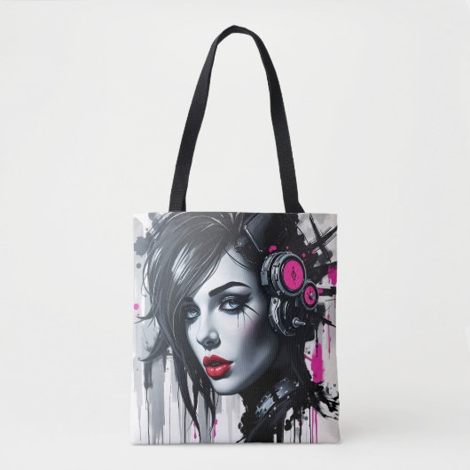 Tote Bag Cyberpunk Woman - Edgy Sci-Fi Art (Devant)