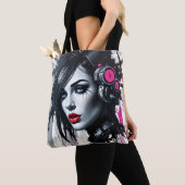 Tote Bag Cyberpunk Woman - Edgy Sci-Fi Art (De près)