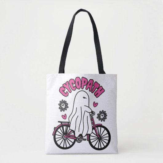 Tote Bag Cycopath Halloween fantôme sur vélo rose (Devant)