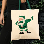 Tote Bag Dabbing Green Santa Claus | Fun Holiday XMAS Humou