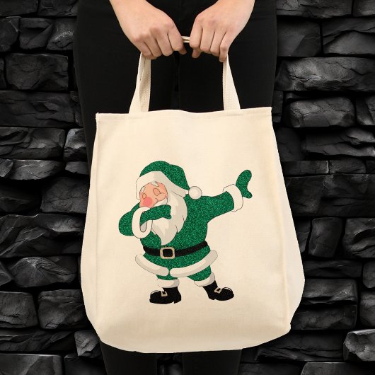 Tote Bag Dabbing Green Santa Claus | Fun Holiday XMAS Humou