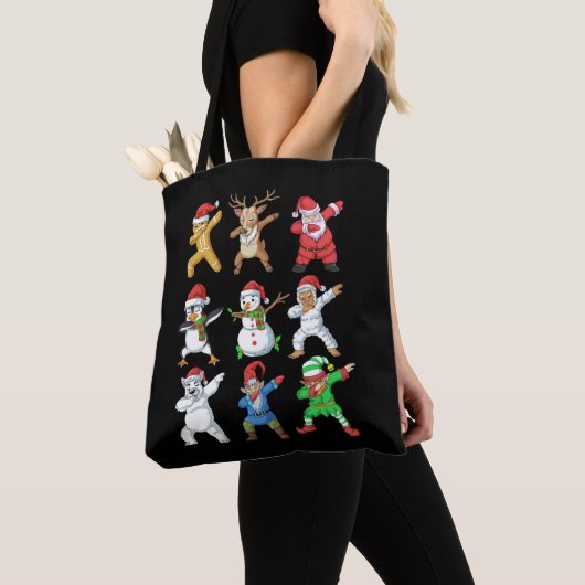 Tote Bag Dabbing Père Noël Elf Friends Noël (De près)