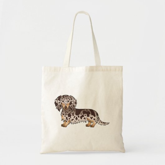 Tote Bag Dachshund à poil long chocolat et tan tacheté (Devant)