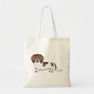 Tote Bag Dachshund à poil long piebalde chocolat et fauve