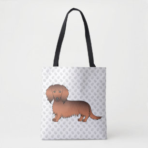Tote Bag Dachshund à poil long rouge sable dessin animé de