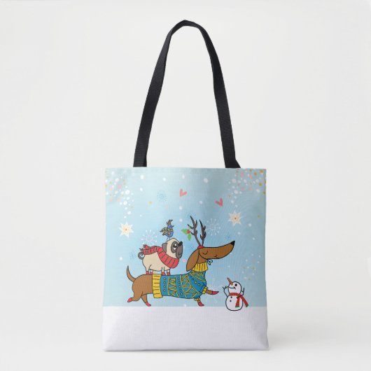 Tote Bag Dachshund, Carlin & Bird Holiday Fourre-tout (Devant)