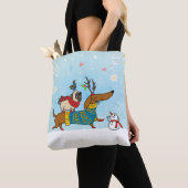 Tote Bag Dachshund, Carlin & Bird Holiday Fourre-tout (De près)