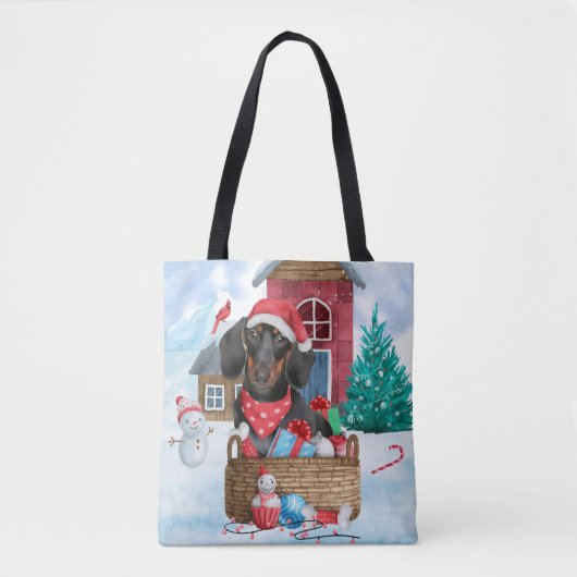 Tote Bag Dachshund Chien dans la neige Maison de Chien de N (Devant)