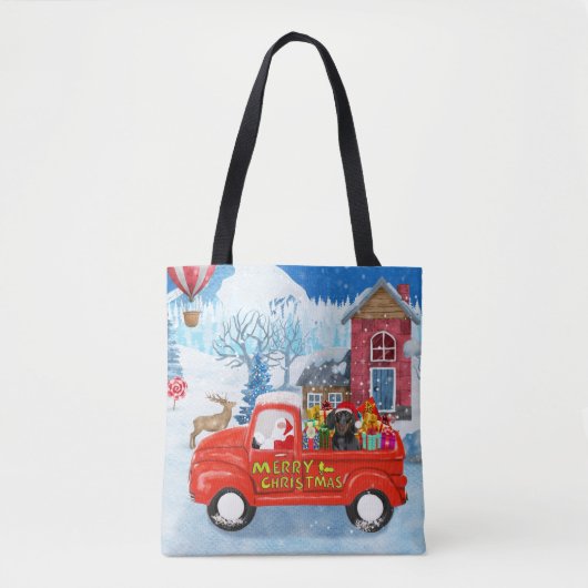 Tote Bag Dachshund Chien en livraison de Noël Camion Neige (Devant)
