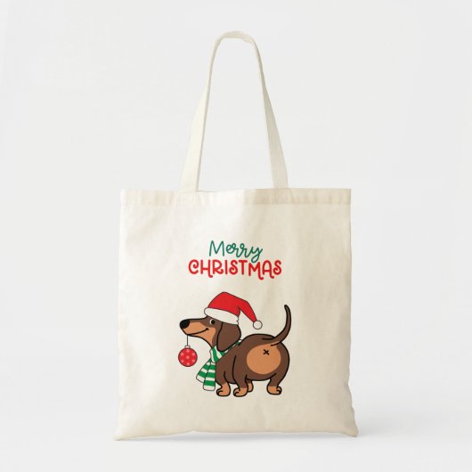 Tote Bag Dachshund Chien mignonne Joyeux Noël (Devant)