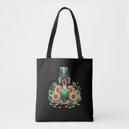 Tote Bag Dachshund Chien Shamrock St. Patrick's Day Saint P (Devant)