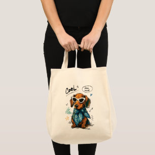 Tote Bag Dachshund Cool et Détendu avec Lunettes de Soleil