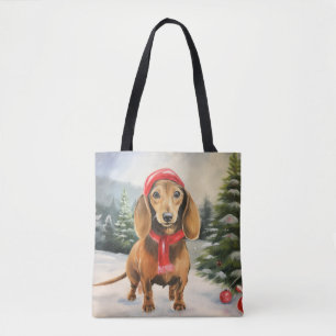 Tote Bag Dachshund dans la neige Noël