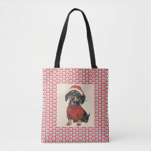 Tote Bag Dachshund Et Arbres De Noël, Chien Wiener,