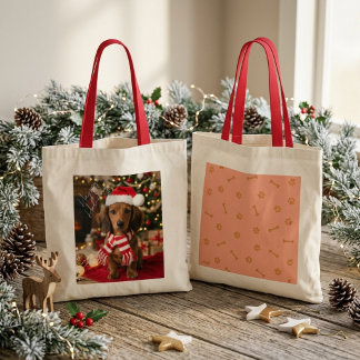 Tote Bag Dachshund festif chapeau de Père Noël décoration d