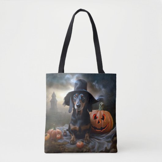 Tote Bag Dachshund Halloween effroi (Devant)