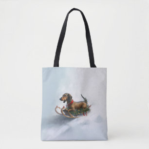 Tote Bag Dachshund hiver neige de Noël