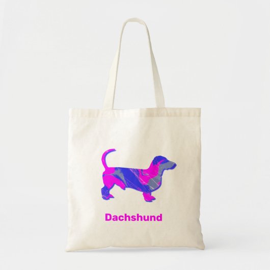 Tote Bag Dachshund Hot rose et bleu Abstrait ronde S (Devant)