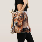 Tote Bag Dachshund marron (De près)